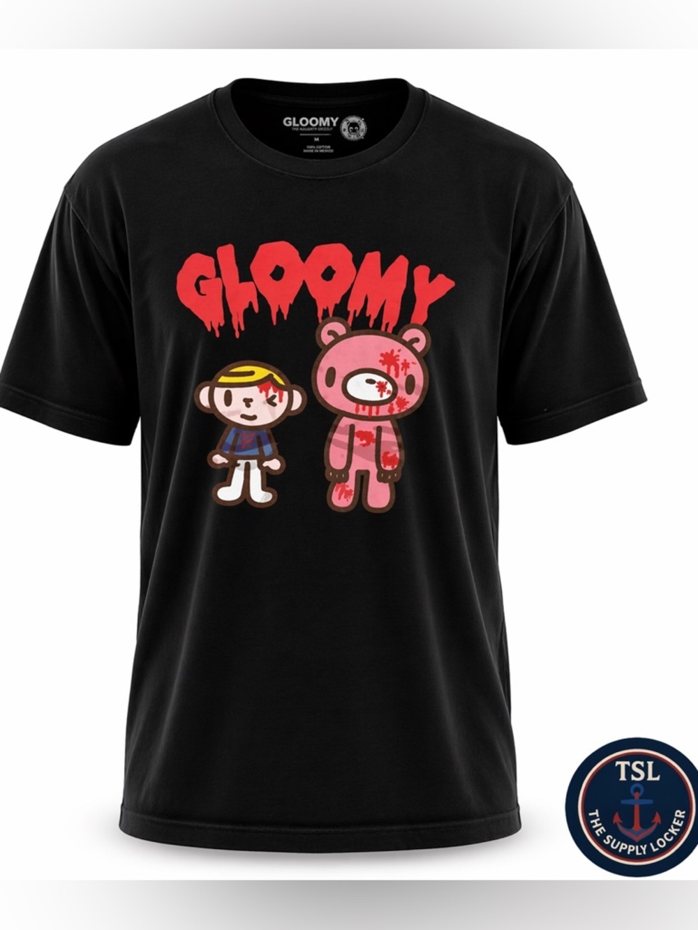 Gloomy Bear Graphic T-Shirt Black Anime Horror Tee Size L